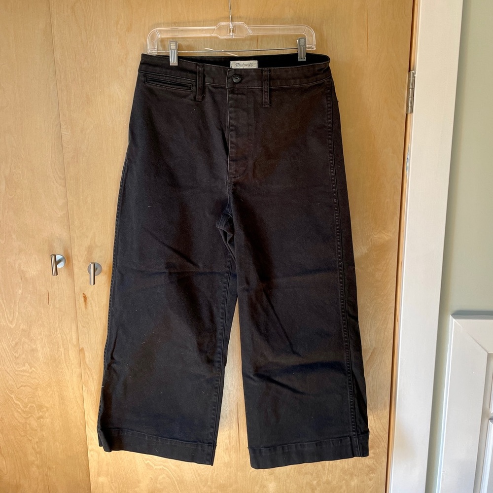Madewell Emmett Wide-Leg Crop Pants in Black size 30